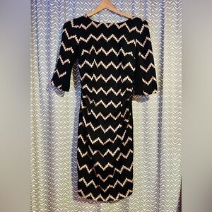 Anthropologie / Tracy Reese | Black Chevron Silk Midi Dress, Size 2